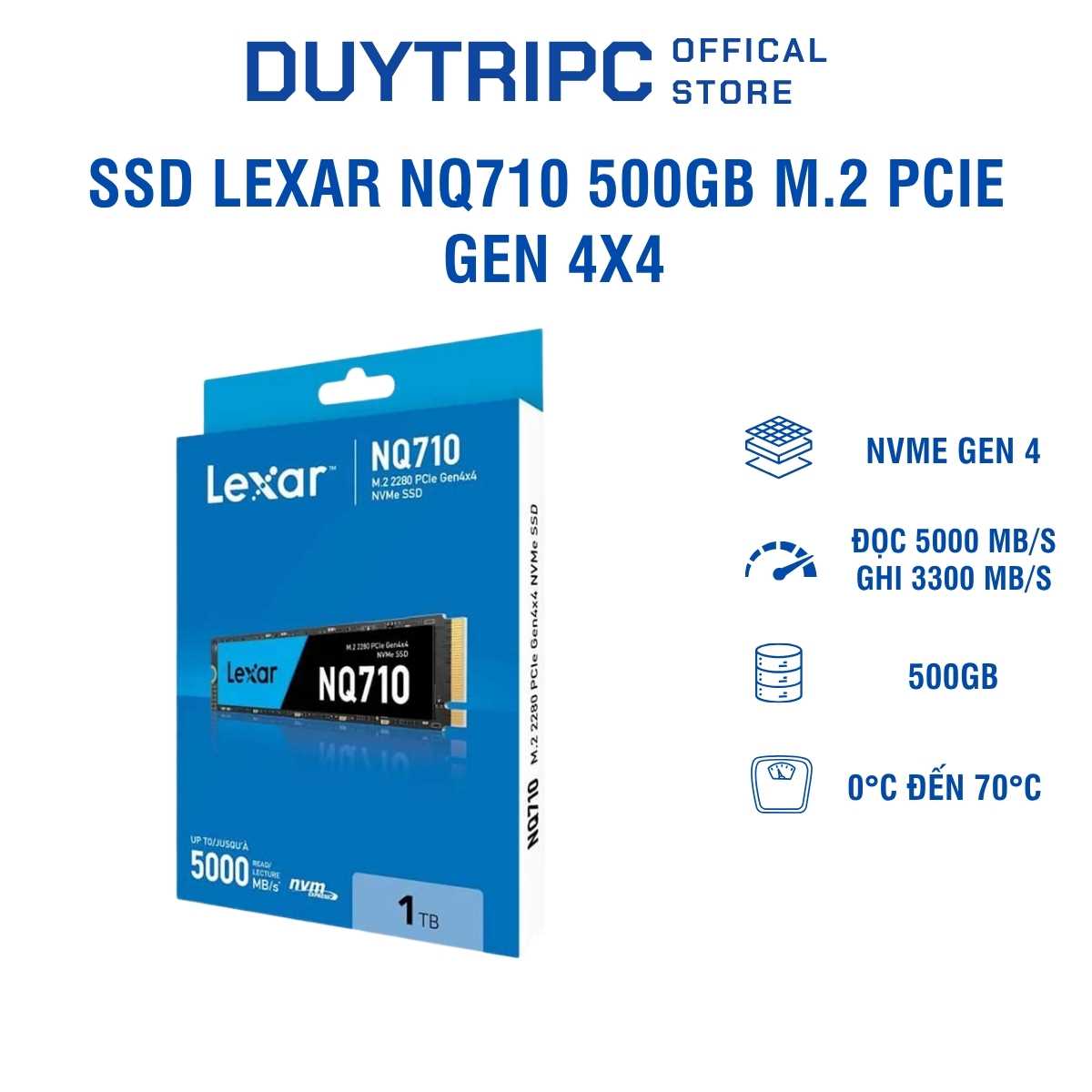 SSD Lexar NQ710 500GB M.2 PCIe Gen4x4 | Tốc độ 5000MB/s, NVMe 1.4 | Chính hãng